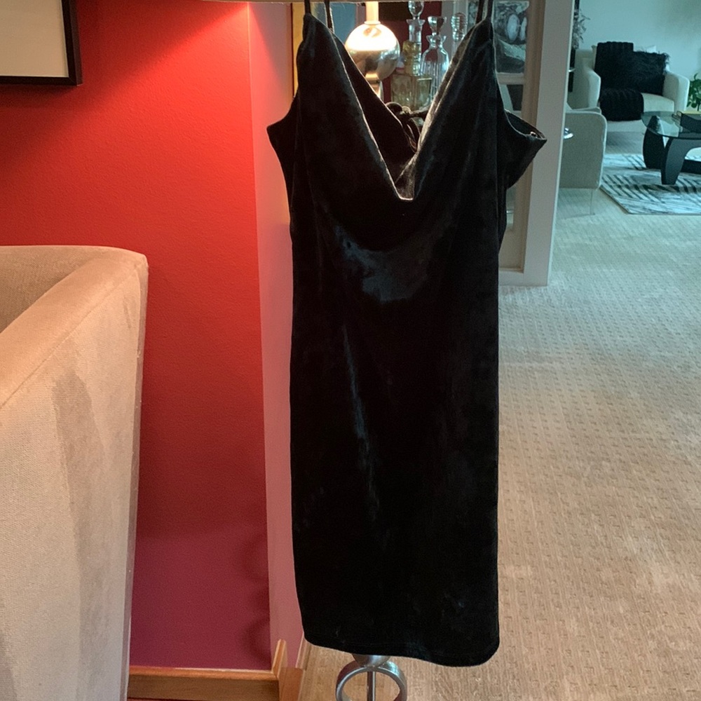teal velvet cowl neck line